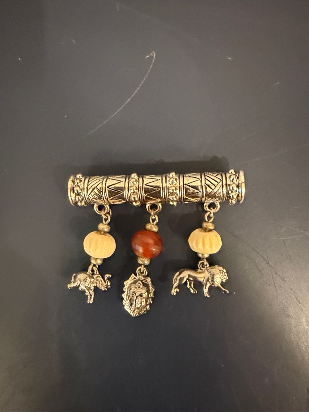 Vintage Lion Monkey Elephant Bar with Dangle
Charms Pin/Brooch by Napier